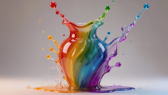 Rainbow Paint Splash Forming Abstract Vase Shape