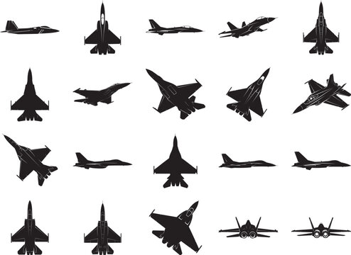 Fighter Jet Silhouettes in Various Flying Positions