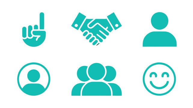 Teal Human Connection and Professionalism Icons Set for Business, Customer Support, User Experience, and Social Community Development Web Graphics