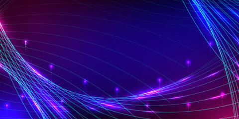 Abstract digital wave background. Design for wavy technology lines data connection light neon geometric triangle shapes gradient abstract light curves in purple and dark blue pattern. © H2Omanager