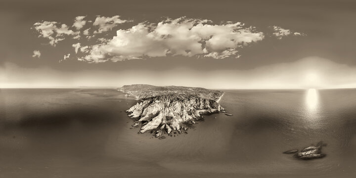 Aerial 360 panorama of Capo Vaticano Calabria stunning coastline and beach on a summer day Italy