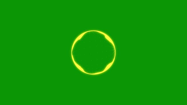 Dynamic white audio waveform visualizer with circular sound frequency equalizer animation, rhythmic music spectrum pulses, abstract digital audio waves on green background