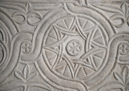 Marble carved floor in the interior of the Baroque style Chiesa di Santa Caterina in Palermo Sicily, Italy.