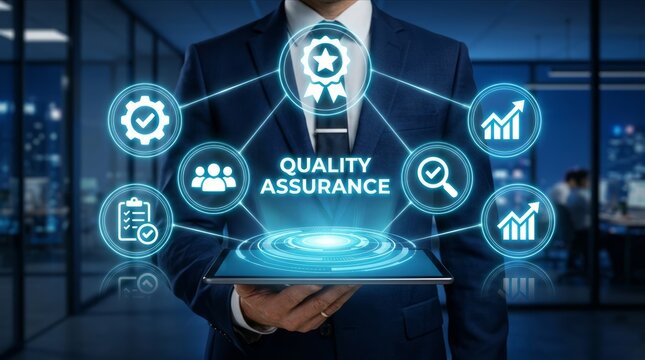Quality Assurance Concept with Digital Icons and Business Technology Interface