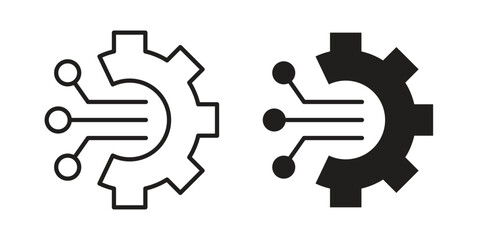 Digital technology gear icon vector design set. Icon Symbol Black Outline and Solid © Annimo