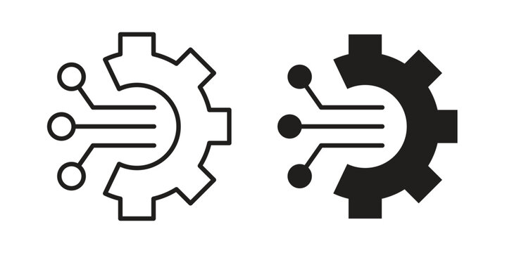 Digital technology gear icon vector design set. Icon Symbol Black Outline and Solid