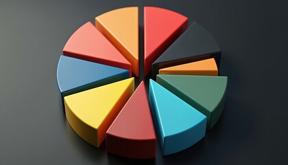 Obraz premium Colorful pie chart segments illustrate market share distribution and business analysis. Data visualization shows business segments and industry trends for planning and strategy.