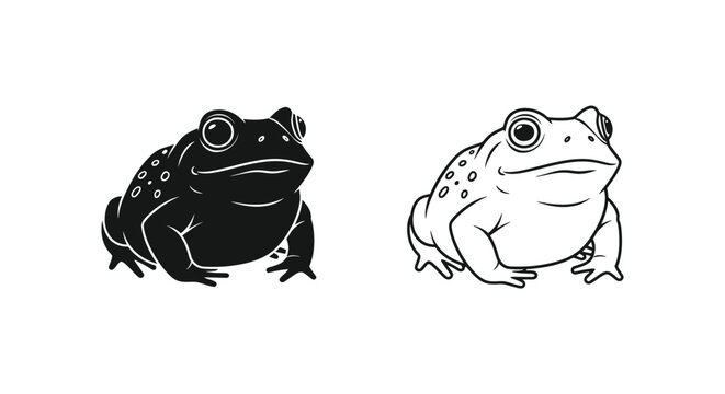 Cute Toad  Frog Black White Sketch Art Vector