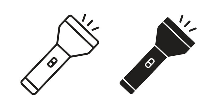 Flashlight icon vector design set. Icon Symbol Black Outline and Solid