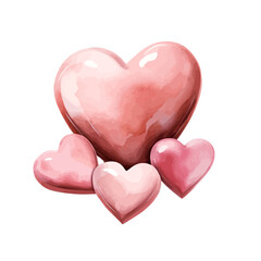Fototapeta premium Set of Pink Watercolor Hearts for Valentine's Day Romantic Illustration 