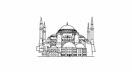 Obraz premium Detailed outline drawing of a grand dome-crowned edifice with towering minarets