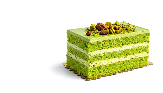 Pistachio cake isolated on white background and have a nice decoration
