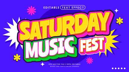 Obraz premium Saturday music fest text effect. Retro and vintage editable text effect template