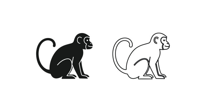 Monkey Symbols Black and White Line Art Designs Vector