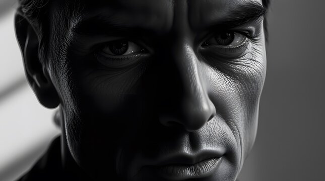 Handsome young man with intense look in dramatic studio portrait

