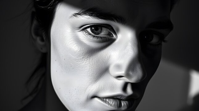 Elegant brunette woman with natural beauty in close-up studio portrait

