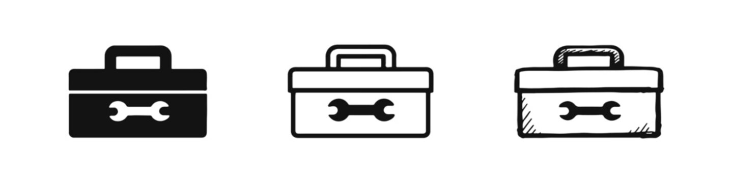 Toolbox with Wrench Icon Set for Repair and Maintenance Services