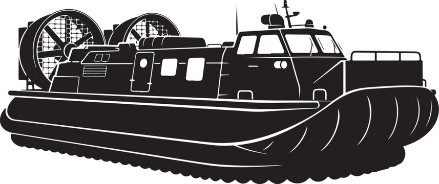 Black hovercraft, vector airboat, fan driven, amphibious vehicle