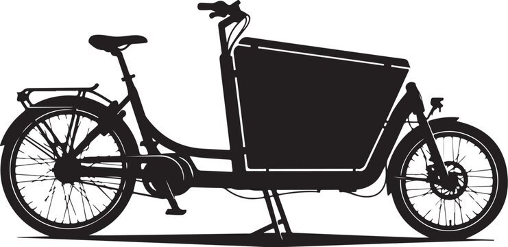 Cargo Bike, Electric Bicycle, Black Vector Illustration, Urban Delivery Transport