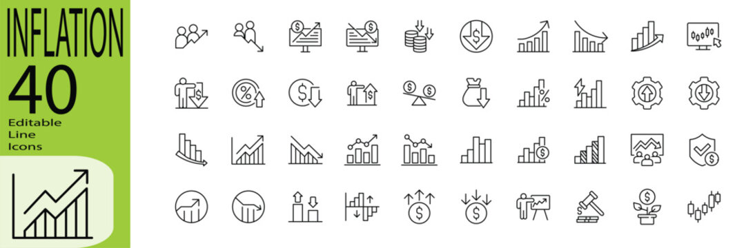 Inflation icon set. Editable stroke. Vector illustration.