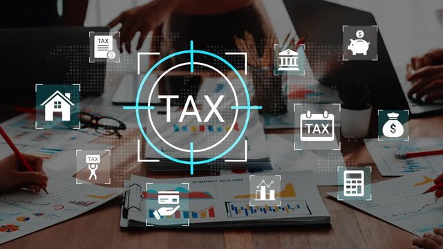 Tax Planning and Financial Management Desk Scene with Charts, Documents, and Digital Icons for Business and Finance Concepts Gluon.