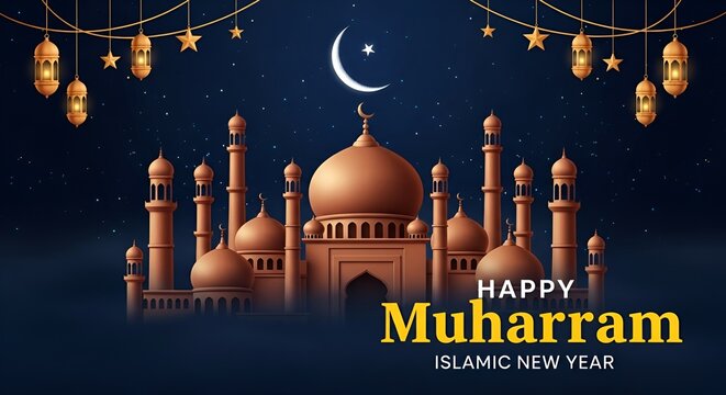 Celebrate Happy muharram islamic new year greeting banner template design