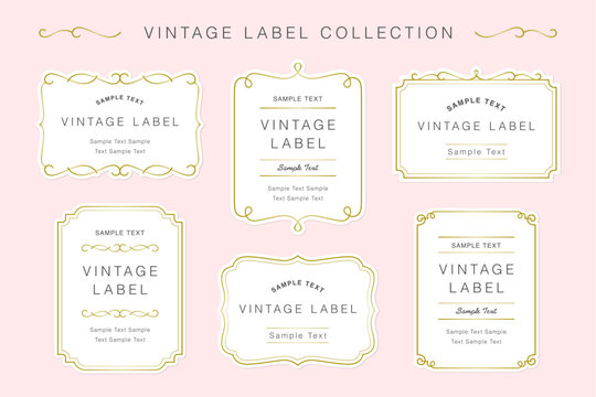 金のビンテージフレームのクラシックラベルセット／招待状やパッケージなどのゴールドなデザインタグ