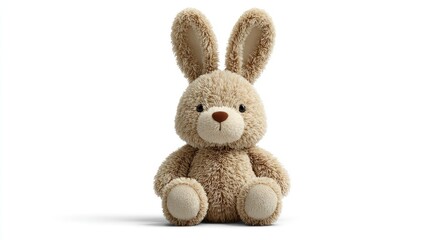 Obraz premium A soft, fluffy, light brown plush bunny with large upright ears and dark eyes