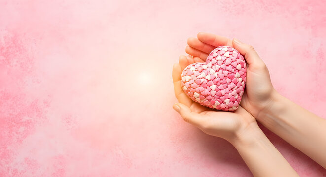 Heartfelt mother day gift hands holding a beautiful pink heart shaped treat for a loving celebration