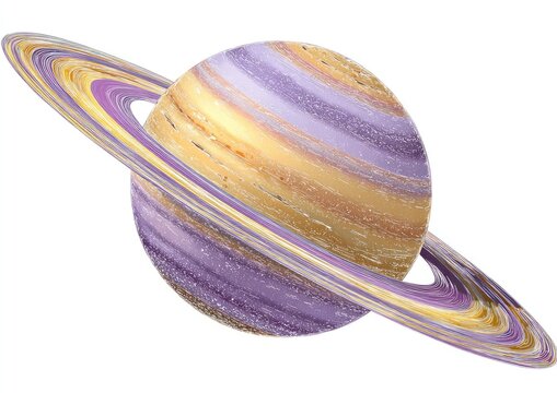 clipart of the planet saturn with its rings, in shades of purple and yellow, on a white background, isolated on all edges. --ar 7:5 --v 7 Job ID: 475ae911-ff41-41d4-b606-f969a296c075