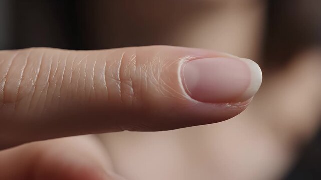 Close Up Macro Of Human Finger With Visible Texture And Natural Nail Under Soft Studio Lighting