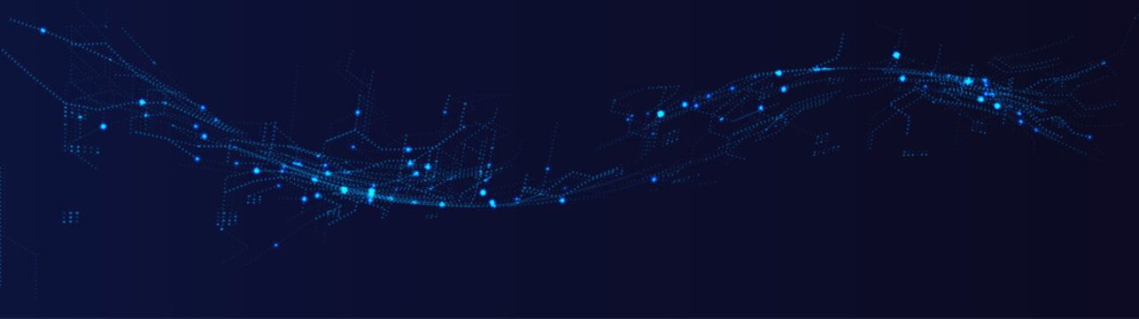 AI automation dashboard background with glowing blue data wave and digital network. Automation products hero banner for scalable cloud analytics, SaaS platform, chatbot, copilot. Vector illustration.