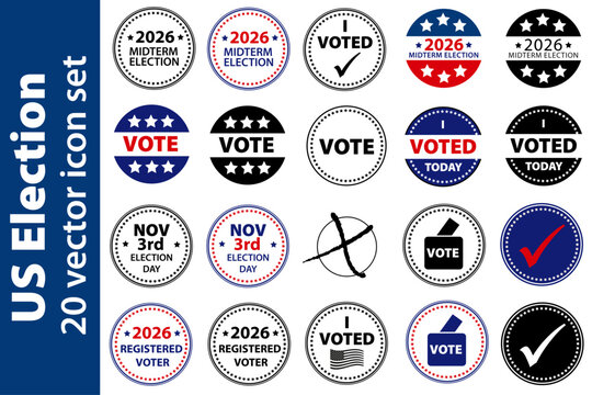 Us midterm election 2026, November 3rd vector icon set