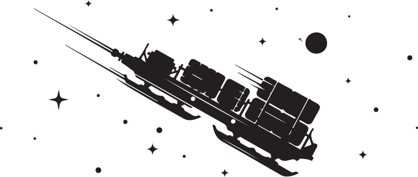 Spacecraft, spaceship, rocket ship, futuristic vehicle, black, vector illustration, astronomy, stars, celestial