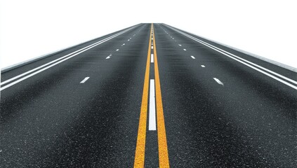 Naklejka premium A vanishing point perspective of an empty asphalt highway with double yellow and white lane lines