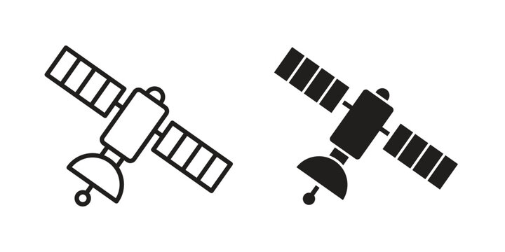 Satellite icon vector design set. Icon Symbol Black Outline and Solid