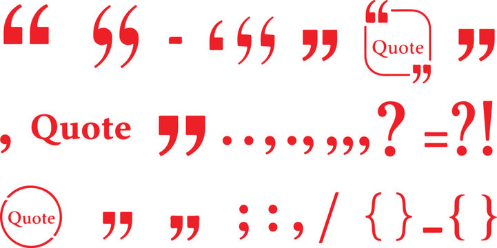 Red Punctuation Marks and Quotation Box Vector Set