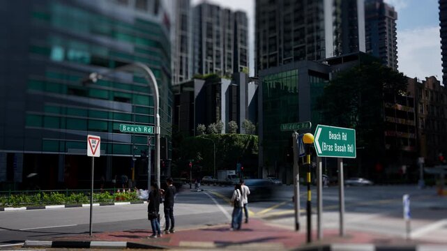 Beach Road and Middle Road Street Sign Timelapse Singapore