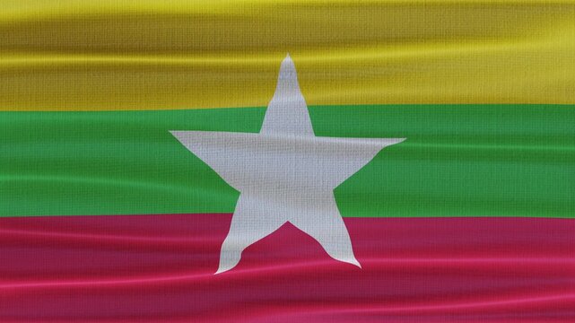 Myanmar flag waving in the wind with high quality fabric texture