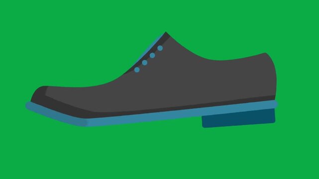 Black formal leather shoe walking animation on green screen for fashion concept