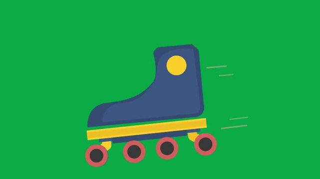 Animated roller skate icon moving on green screen background for sports concepts
