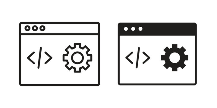 Web development icon vector design set. Icon Symbol Black Outline and Solid