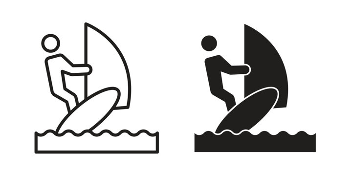 Windsurf icon vector design set. Icon Symbol Black Outline and Solid