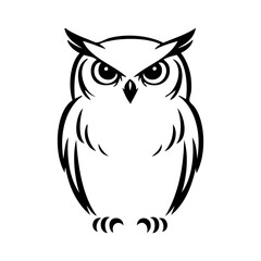 Logotipo con dibujo minimalista con líneas de un búho visto de frente © teracreonte