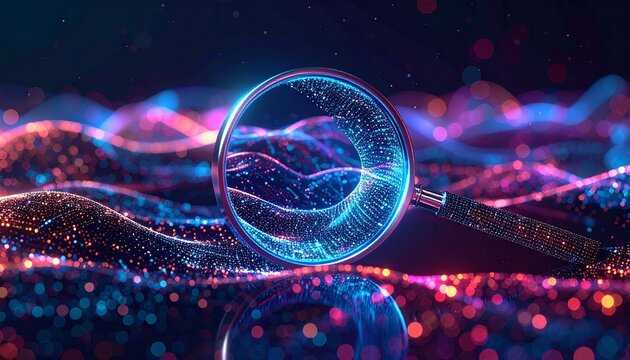 Abstract Data Analytics Visualization with Glass Magnifying Sphere and Particle Field