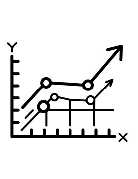 Comparison line graph on xy axis with upward arrows representing data trends and growth analysis comparison analysis business coordinate geometry statistics performance