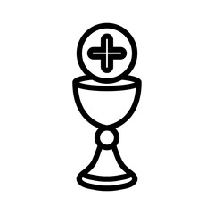 Símbolos religiosos católicos. Logotipo con dibujo minimalista con líneas de un cáliz de comunión con una hostia © teracreonte