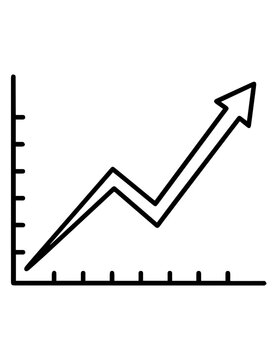 Basic line graph with upward trending arrow on xy axis representing financial success positive business performance and data analysis for corporate growth strategy, hand drawn