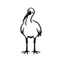 Logotipo con dibujo minimalista con líneas de un ibis visto de frente con la cabeza ladeada  © teracreonte