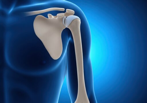 Anatomical illustration of the human shoulder joint and upper arm bone structure isolated on white background